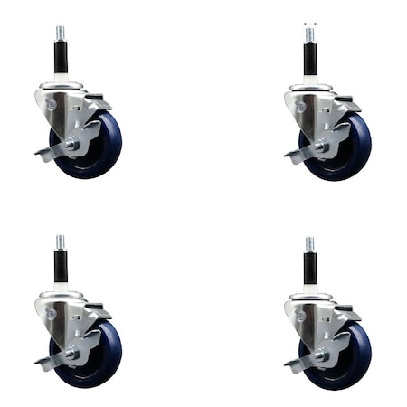 Service Caster 3.5'' Solid Poly Swivel 7/8'' Expanding Stem Caster Set with Brake, 4PK SCC-EX20S3514-SPUS-TLB-78-4